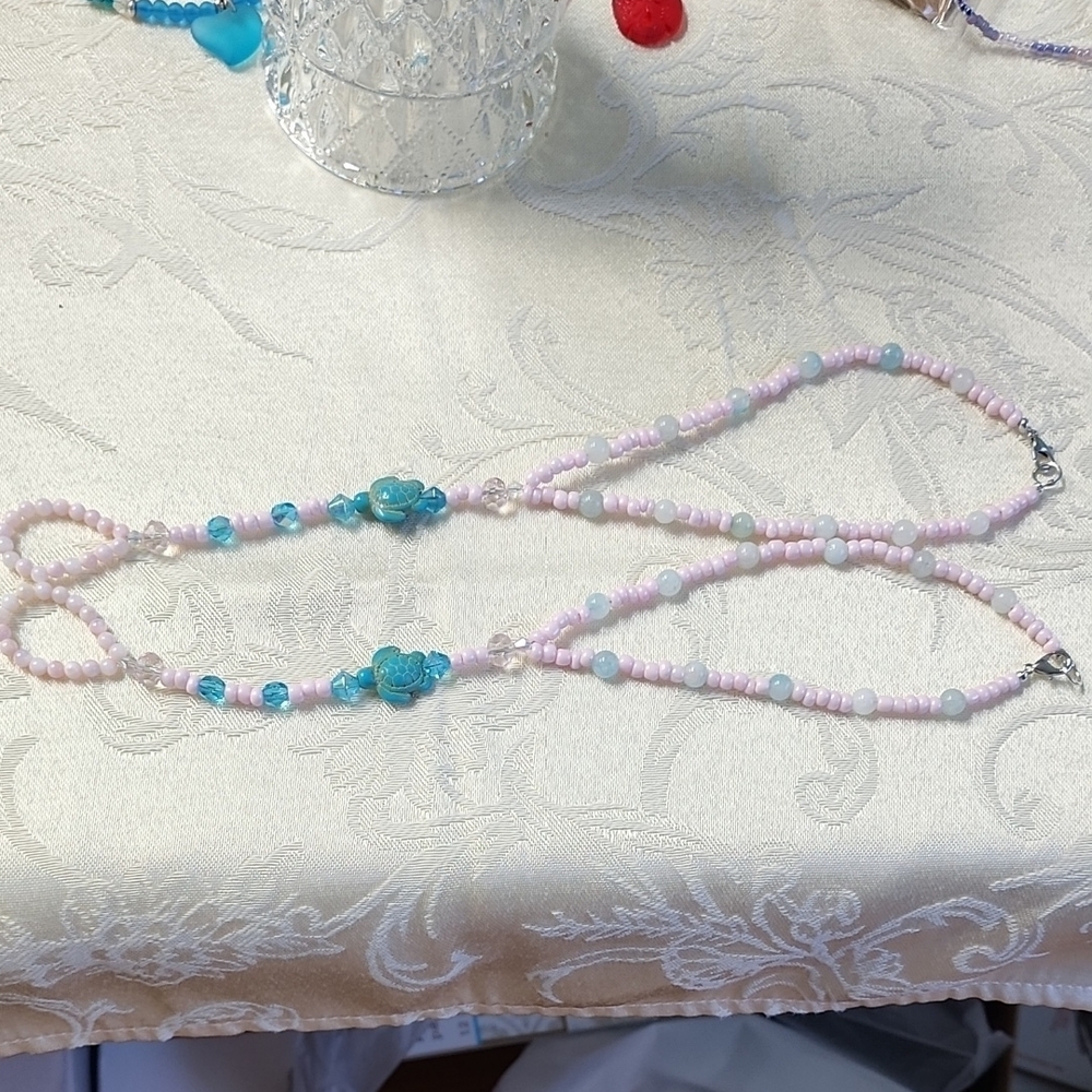 Footless Pink & Teal-Blue Turtle Beaded Sandals!